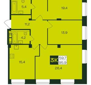 3-к квартира, вторичка, 96м2, 3/8 этаж