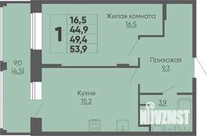 1-к квартира, строящийся дом, 54м2, 5/16 этаж