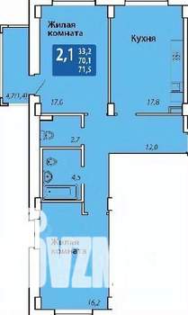2-к квартира, строящийся дом, 72м2, 2/14 этаж