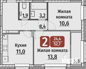 2-к квартира, вторичка, 53м2, 11/17 этаж