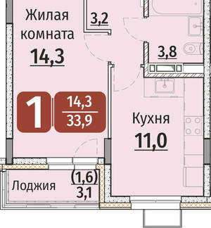 1-к квартира, строящийся дом, 35м2, 7/9 этаж