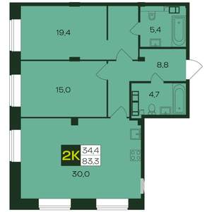 2-к квартира, вторичка, 83м2, 3/8 этаж