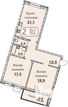 2-к квартира, вторичка, 80м2, 3/8 этаж