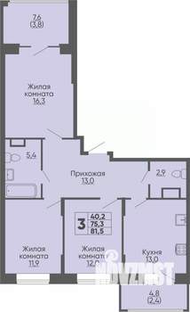3-к квартира, строящийся дом, 82м2, 3/16 этаж