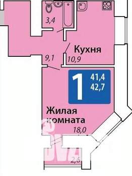 1-к квартира, вторичка, 43м2, 9/16 этаж