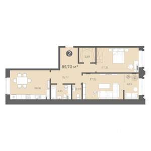 2-к квартира, строящийся дом, 86м2, 2/12 этаж