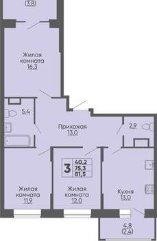 3-к квартира, вторичка, 82м2, 4/16 этаж