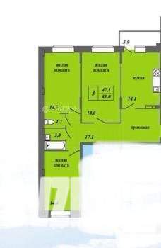 3-к квартира, вторичка, 82м2, 10/16 этаж