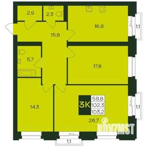 3-к квартира, вторичка, 103м2, 6/9 этаж