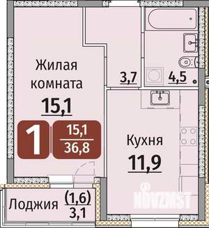 1-к квартира, строящийся дом, 38м2, 1/9 этаж