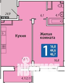 1-к квартира, строящийся дом, 47м2, 14/14 этаж