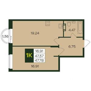 1-к квартира, вторичка, 49м2, 4/12 этаж