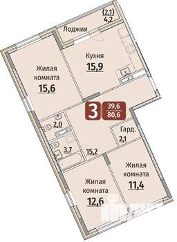 3-к квартира, строящийся дом, 83м2, 3/9 этаж