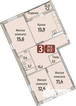 3-к квартира, строящийся дом, 83м2, 1/9 этаж