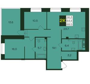 2-к квартира, вторичка, 89м2, 6/8 этаж