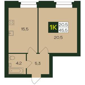 1-к квартира, вторичка, 46м2, 2/9 этаж