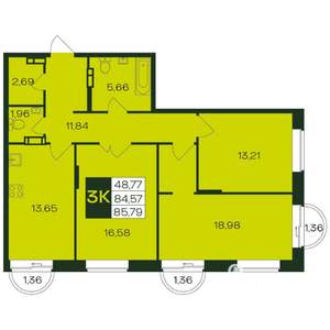 3-к квартира, вторичка, 86м2, 6/12 этаж