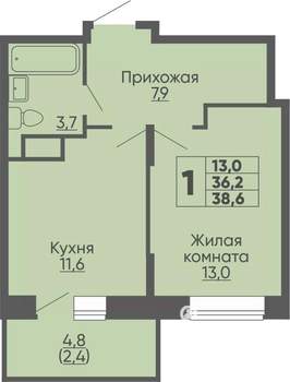 1-к квартира, строящийся дом, 39м2, 10/16 этаж
