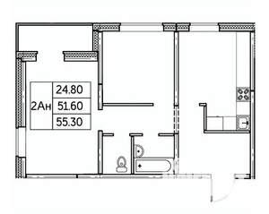 2-к квартира, строящийся дом, 55м2, 23/24 этаж
