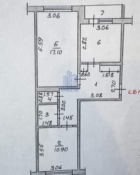 2-к квартира, вторичка, 53м2, 1/5 этаж