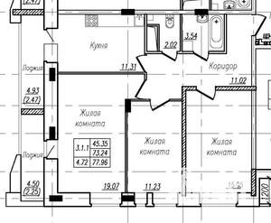 3-к квартира, вторичка, 78м2, 11/17 этаж