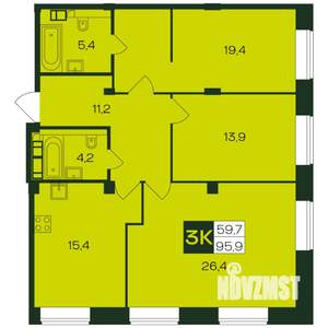 3-к квартира, вторичка, 96м2, 2/8 этаж