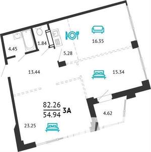 3-к квартира, сданный дом, 83м2, 4/22 этаж