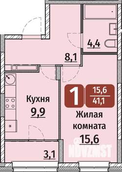 1-к квартира, вторичка, 41м2, 14/17 этаж