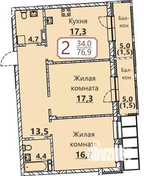 2-к квартира, вторичка, 77м2, 5/8 этаж