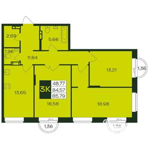 3-к квартира, вторичка, 86м2, 5/12 этаж