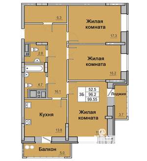 3-к квартира, сданный дом, 101м2, 12/16 этаж