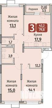3-к квартира, строящийся дом, 80м2, 2/9 этаж