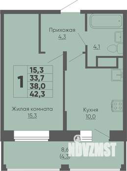 1-к квартира, строящийся дом, 42м2, 4/16 этаж