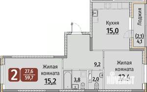 2-к квартира, строящийся дом, 62м2, 5/9 этаж