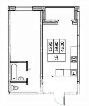 1-к квартира, строящийся дом, 43м2, 1/24 этаж