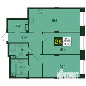 2-к квартира, вторичка, 71м2, 6/8 этаж