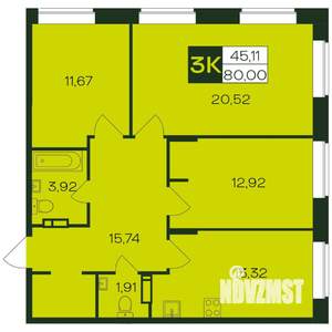 3-к квартира, вторичка, 81м2, 11/12 этаж