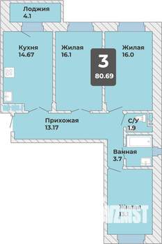 3-к квартира, строящийся дом, 81м2, 9/14 этаж