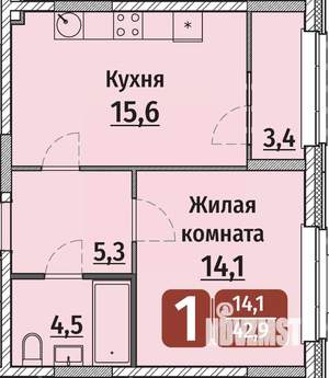 1-к квартира, вторичка, 43м2, 9/17 этаж