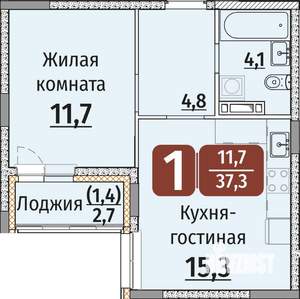 1-к квартира, строящийся дом, 39м2, 3/9 этаж