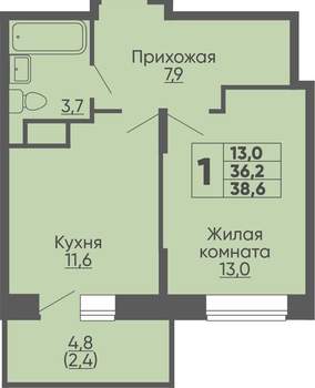 1-к квартира, вторичка, 39м2, 12/16 этаж