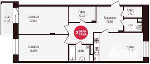 2-к квартира, вторичка, 84м2, 3/16 этаж