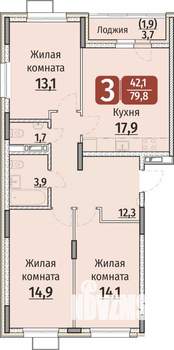 3-к квартира, строящийся дом, 80м2, 5/9 этаж