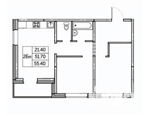 2-к квартира, строящийся дом, 55м2, 23/24 этаж