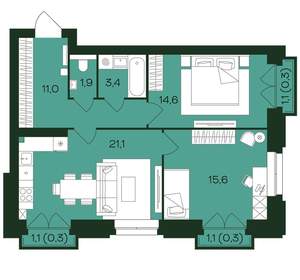 2-к квартира, вторичка, 69м2, 5/9 этаж
