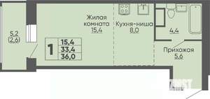 Студия квартира, строящийся дом, 36м2, 13/16 этаж