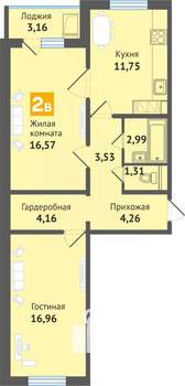 2-к квартира, строящийся дом, 64м2, 10/16 этаж