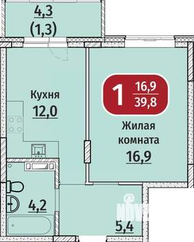 1-к квартира, вторичка, 40м2, 2/9 этаж