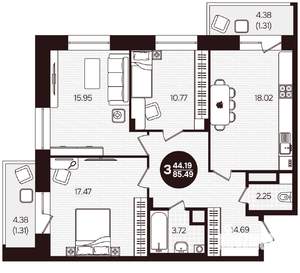 3-к квартира, вторичка, 85м2, 5/16 этаж