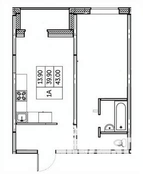1-к квартира, строящийся дом, 43м2, 21/24 этаж